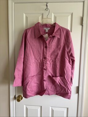 Women's Pink Button-Up Jean Jacket with Patch Pockets